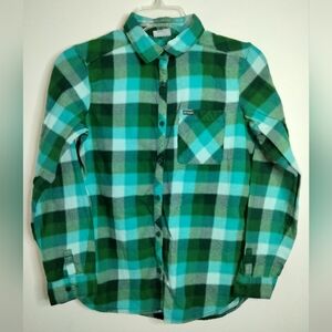 Columbia (Sz M) Green Plaid 100% Cotton Button Down LS Outdoor/ Casual Shirt